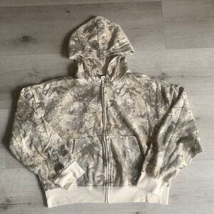Weekend Academy Kids XL 14-16 Zip Up Hoodie Abstract Leaf Camo Grey Tan Cream